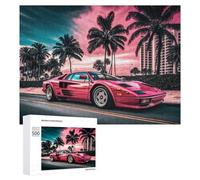Puzzles for Adults 500 PCS Puzzles Pink Sports Car on Tropical Beach Jigsaws for Adults Family Games But Fun And Humorous for Birthday, Chrismas 500 PCS