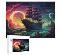 Puzzles for Adults 500 PCS Puzzles Pirate Ship Sunset Fantasy Puzzles for Adults Family Game Presents for Women for Birthday, Chrismas 500 PCS