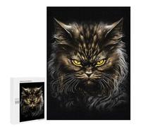 Puzzles for Adults 500 PCS Puzzles Pluffy Cat Black Gold Puzzles for Adults Family Game Presents for Women for Birthday, Chrismas 500 PCS