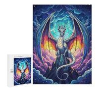 Puzzles for Adults 500 PCS Puzzles Stained Glass Dragon on Mountain Peak Puzzles for Adults Toy Wall Decor Difficult Hard Help The Brain Exercise 500 PCS