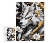Puzzles for Adults 500 PCS Puzzles White Wolf with Gold Accents Animal Puzzles for Adults Brain Teaser Game Perfect Decoration Deal As Gifts for The Whole Family 500 PCS