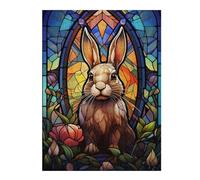 Puzzles for Adults 500 PCS Rabbit Bunny Stained Glass Jigsaws for Adults Hands-on Game Precision Cutting Fun at Home Activities, 500 PCS