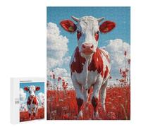 Puzzles for Adults 500 PCS Red And White Cow in Field Jigsaw for Teenagerss Pattern Assembly Parent-child Interaction Beautiful Design Game 500 PCS