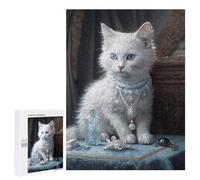 Puzzles for Adults 500 PCS Regal White Cat Portrait Puzzles for Adults Family Games Stress Reliever Unique Birthday And Xmas Gifts 500 PCS