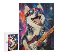 Puzzles for Adults 500 PCS Rock Star Husky Guitar Painting -5 Jigsaws for Adults Puzzle Difficult Challenge Help The Brain Exercise Unique Challenge Game 500 PCS