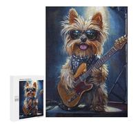 Puzzles for Adults 500 PCS Rock Star Yorkie Guitar Painting Jigsaws for Adults Puzzle Difficult Challenge Help The Brain Exercise Unique Challenge Game 500 PCS