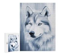 Puzzles for Adults 500 PCS Siberian Husky Portrait in Blue Tones Jigsaw for Adults Relaxing Games Presents for Women Challenging Game Gifts 500 PCS