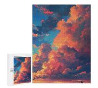 Puzzles for Adults 500 PCS Sky on Fire Dramatic Sunset Clouds Puzzles for Teenagers Staycation Kill Time Help The Brain Exercise Unique Birthday And Xmas Gifts 500 PCS