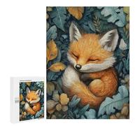 Puzzles for Adults 500 PCS Sleeping Baby Fox In Autumn Leaves Jigsaw for Adults Relaxing Games Analysis And Logic Unique Birthday And Xmas Gifts 500 PCS