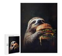 Puzzles for Adults 500 PCS Sloth Eating Burger Jigsaws for Adults Relaxing Games Enhance Memory Unique Birthday And Xmas Gifts 500 PCS