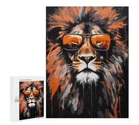 Puzzles for Adults 500 PCS Stylish Lion Sunglasses Art Print -1 Puzzle For Teenagers Improve Memory Challenging To Complete Challenging Family Fun Game 500 PCS