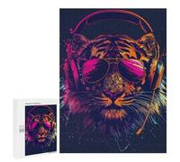 Puzzles for Adults 500 PCS Tiger Headphones Sunglasses Art Print Jigsaw for Teenagerss Pattern Assembly Parent-child Interaction Beautiful Design Game 500 PCS