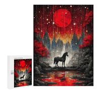 Puzzles for Adults 500 PCS Unicorn Under A Red Moon Jigsaws for Adults Relaxing Games Enhance Memory Unique Birthday And Xmas Gifts 500 PCS