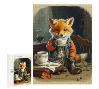 Puzzles for Adults 500 PCS Vintage Fox Cub Coffe Jigsaw for Adults Relaxing Games Analysis And Logic Unique Birthday And Xmas Gifts 500 PCS