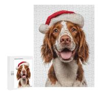 Puzzles for Adults 500 PCS Welsh Springer Spaniel Dog with Santa Hat Portrait Jigsaw for Adults Relaxing Games Analysis And Logic Unique Birthday And Xmas Gifts 500 PCS