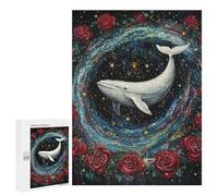 Puzzles for Adults 500 PCS Whale in Space with Roses-1 Jigsaws for Adults Puzzle Difficult Challenge Help The Brain Exercise Unique Challenge Game 500 PCS