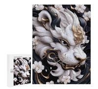 Puzzles for Adults 500 PCS White Lion with Gold Accents Jigsaw Puzzles for Teenagerss Stress Reliever Educational Challenge Christmas Birthday Gifts 500 PCS