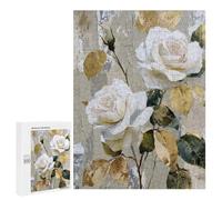 Puzzles for Adults 500 PCS White Roses with Gold Leaves Wall Art Jigsaws for Adults Puzzle Difficult Challenge Help The Brain Exercise Unique Challenge Game 500 PCS