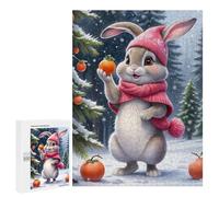Puzzles for Adults 500 PCS Winter Bunny with Persimmons Jigsaw for Teenagerss Pattern Assembly Parent-child Interaction Beautiful Design Game 500 PCS