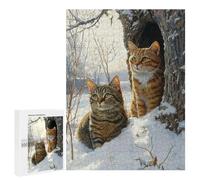 Puzzles for Adults 500 PCS Winter Cats in Snowscape Jigsaws for Adults Puzzle Difficult Challenge Help The Brain Exercise Unique Challenge Game 500 PCS