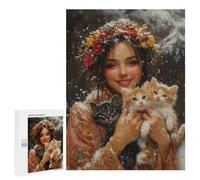 Puzzles for Adults 500 PCS Winter Floral Crown with Kittens Jigsaw Puzzles for Adults But Fun And Humorous for Birthday, Chrismas Christmas Birthday Gifts 500 PCS