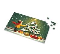 Puzzles For Adults 500 Pieces A Child Decorates A Snowy Christmas Tree Picture Puzzle Puzzle Easter Gifts For Toddlers(500PCS)
