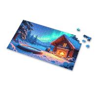 Puzzles For Adults 500 Pieces A Cozy Cabin With A Fireplace And Hot Tub Under The Northern Lights Picture Puzzle Easter Gifts Puzzles For Kids Ages 4-6(1000PCS)