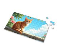 Puzzles For Adults 500 Pieces A Ginger Cat Sits On A Stone Ledge With Flowers And Blue Sky In The Background. Picture Puzzle Puzzles 500 Pieces 100 Piece Puzzles For Kids(500PCS)