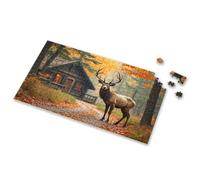 Puzzles For Adults 500 Pieces A Majestic Elk Stands On A Forest Path Near A Cozy Cabin Picture Puzzle Easter Gifts Puzzles For Kids Ages 4-6(300PCS)