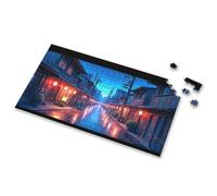 Puzzles For Adults 500 Pieces A Serene Night Street With Illuminated Lanterns Reflecting On Wet Pavement Picture Puzzle Puzzle Easter Gifts For Toddlers(300PCS)