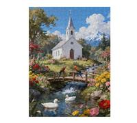 Puzzles for Adults 500 Pieces,Charming Lakeside Church Puzzle for Adults,Beautiful Flower & Parrot Jigsaw Puzzles for Seniors Teens,Puzzles for Family Game Nights & Holiday Party Gifts,20.5x15 in