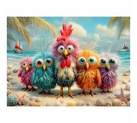 Puzzles for Adults 500 Pieces, Chicken Jigsaw Puzzles - Beach Bunch, Impossible Beach Puzzles for Seniors Family, 20.47x14.96 inches, 1:1 Poster, Letter on The Back