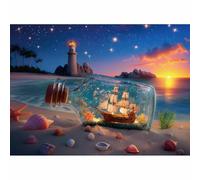 Puzzles for Adults 500 Pieces, Lighthouse Jigsaw Puzzles - Bottle of Stars, Impossible Beach Sailboat Puzzle for Seniors Families, 20.47x14.96 Inches, 1:1 Poster, Letter On The Back