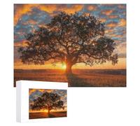Puzzles for Adults 500 Pieces Personalized Wooden Puzzle Sunrise on Big Tree Jigsaw Puzzles Challenging Picture Puzzle for Family Wedding Christmas Birthday Gifts Art Wall Decor 38x52 CM