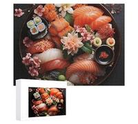 Puzzles for Adults 500 Pieces Personalized Wooden Puzzle Sushi Elements Jigsaw Puzzles Challenging Picture Puzzle for Family Wedding Christmas Birthday Gifts Art Wall Decor 38x52 CM