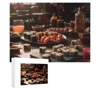 Puzzles for Adults 500 Pieces Personalized Wooden Puzzle Sushi Platter Jigsaw Puzzles Challenging Picture Puzzle for Family Wedding Christmas Birthday Gifts Art Wall Decor 38x52 CM