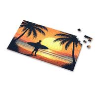 Puzzles For Adults 500 Pieces Surfer Watching Sunset Between Palm Trees Picture Puzzle Easter Gifts Puzzles For Kids Ages 4-6(500PCS)