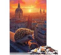 Puzzles for Adults 500 Puzzles Cute Hedgehog Jigsaw Puzzle for Adults Wood Jigsaw Fun Puzzles Games 500pcs (52x38cm)