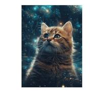 Puzzles for Adults 52x38cm/1000pcs Cosmic Kitten Gazing Puzzles for Adults Brain Teaser Game Perfect Decoration Unique Birthday And Xmas Gifts 52x38cm/1000pcs