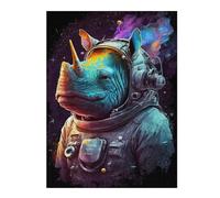 Puzzles for Adults 52x38cm/1000pcs Rhinoceros Astronaut in Space Adult Jigsaw Puzzle Hands-on Game Precision Cutting Challenging Game Gifts 52x38cm/1000pcs