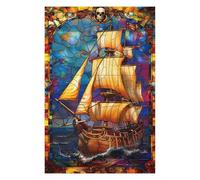 Puzzles for Adults 75x50cm/1000pcs Pirate Ship Stained Glass Adult Jigsaw Puzzle Hands-on Game Precision Cutting Challenging Game Gifts 75x50cm/1000pcs
