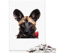Puzzles for Adults African Wild Dog Rose 500 Piece Jigsaw Puzzles Wood Jigsaw for Adults And Age 18 Years Up Impossible Puzzle 500pcs (52x38cm)