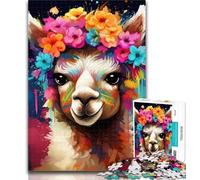 Puzzles for Adults Alpaca Wearing Flowers 1000 Piece Jigsaw Puzzles,Learning Educational Toys Family Games Birthday Present, Gifts 26x38cm