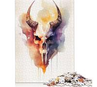 Puzzles for Adults And An Orc Watercolor Skull 500 Piece Jigsaw Puzzle Game Wooden Puzzle for Adults & for Age 18 And Up Brain Teaser Game 500pcs (52x38cm)