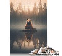 Puzzles for Adults And Bear on A Lake in The Fog 500 Piece Jigsaw Puzzle Game Wooden Puzzle for Adults & for Age 18 And Up Brain Teaser Game 500pcs (52x38cm)