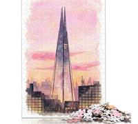 Puzzles for Adults And London Shard Watercolor 1000 Piece Jigsaw Puzzle Game Paper Puzzle for Adults & for Age 18 And Up Brain Teaser Game 38x26cm/1000pcs
