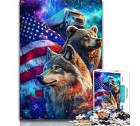 Puzzles for Adults And Teenagers American Flag Wolf 1000 Piece Jigsaw,Challenging Game Gifts for Is Ideal As A Gift for The Whole Family (size 38x26cm)