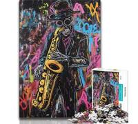 Puzzles for Adults And Teenagers Basquiat-style Saxophone Player,Educational Family Game Wall Decoration Unique Birthday And Xmas Gifts 50x75cm