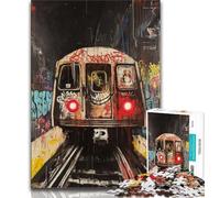 Puzzles for Adults And Teenagers Basquiat-style Train,Educational Games Home Decoration Educational Game for Birthday,Chrismas (75x50cm)