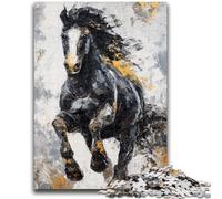 Puzzles for Adults And Teenagers Black Golden Horse Stress Reliever Difficult Challenge Deal As Gifts for The Whole Family 26x38cm